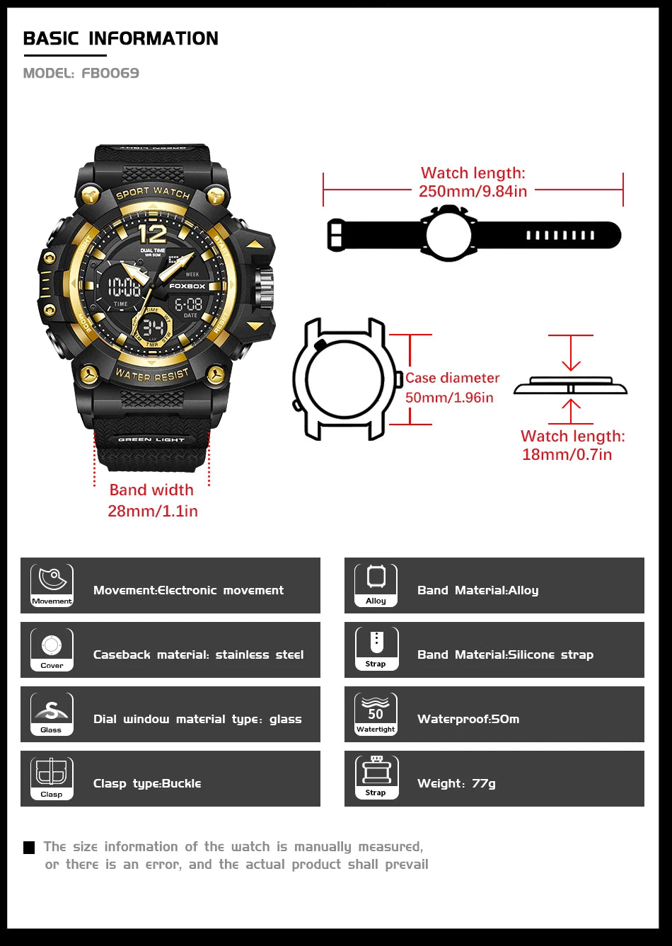 Relojes de pulsera para hombre con pantalla LED de lujo FOXBOX, deportivos, luminosos, impermeables, militares, de cuarzo, para hombre, Relogios Masculino + Caja