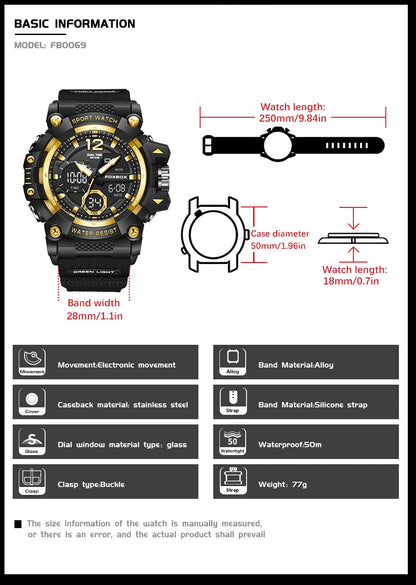 Relojes de pulsera para hombre con pantalla LED de lujo FOXBOX, deportivos, luminosos, impermeables, militares, de cuarzo, para hombre, Relogios Masculino + Caja