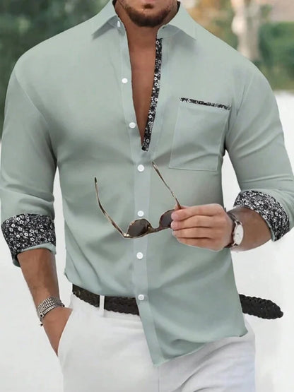 Autumn Quality Men's Long Sleeve Shirt Lapel Business Casual Pocket Shirt Style Office Shirt