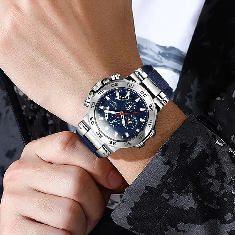 Relojes LIGE 2025 para hombre, nuevos, a la moda, con correa de silicona, sencillos, deportivos, militares, con fecha, resistentes al agua 50M, de cuarzo, para caballero, reloj + caja.