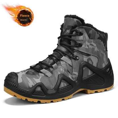 Botas de escalada altas para hombre, antideslizantes, de algodón grueso y cálido, con forro polar, para exteriores, otoño/invierno, talla grande