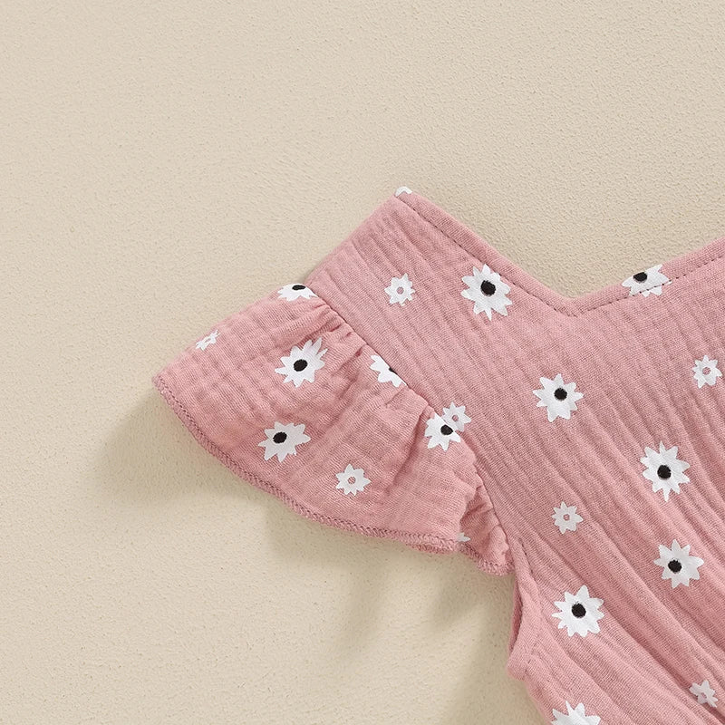 Ropa para niños pequeños, monos de verano para niñas, monos de algodón con estampado floral, sin espalda y con lazo, ropa para bebés