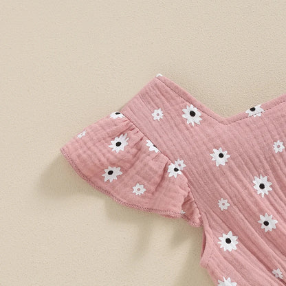 Ropa para niños pequeños, monos de verano para niñas, monos de algodón con estampado floral, sin espalda y con lazo, ropa para bebés