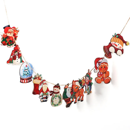 (12 piezas/paquete) Colgante de decoración navideña de madera pintado para colgar en la fiesta de Año Nuevo, árbol de Navidad, decoración del hogar, foto
