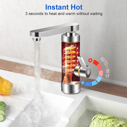 Grifo calentador eléctrico instantáneo sin tanque, con pantalla LCD de temperatura y mezcla de 360°.