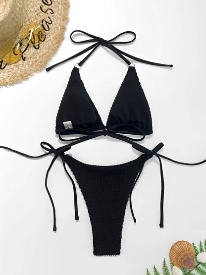 2025 Halter String Bikini Bandage Swimsuit Women Sexy Solid Swimwear Female Bathers Bathing Swimming Swim Suit Beachwear