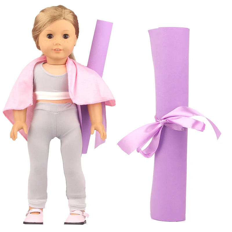 Accesorios para muñecas de color morado: equipaje, suéter, pijama, esterilla de yoga, zapatos, cámara y perchas para muñecas recién nacidas y americanas de 43 cm.