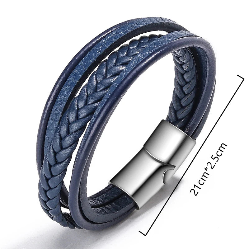Pulsera de cuero para hombre, nuevos accesorios, hecha a mano, cuerda de cuero, estilo folk, pulsera de cuero, pulsera magnética