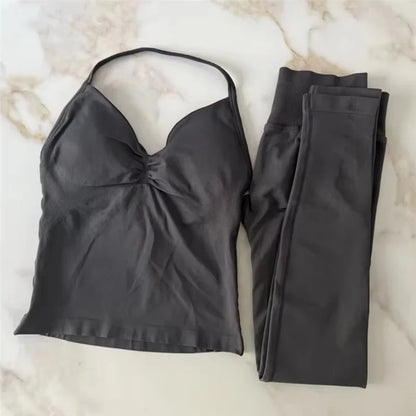 Conjunto de 2 piezas de yoga para mujer, leggings de cintura alta sin costuras, sujetador deportivo, ropa de entrenamiento, ropa deportiva para correr