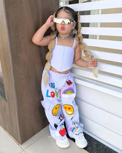 Ropa para niños, conjunto de 2 piezas para niña, top de tirantes y pantalones largos de verano, moda para niñas de 3, 4, 5, 6, 7 y 8 años