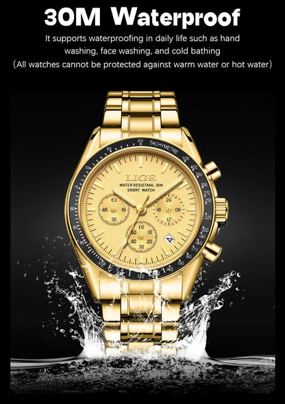 LIGE 2025 - Reloj de lujo para hombre, nuevo, de cuarzo, luminoso, resistente al agua, con cronógrafo y fecha, deportivo