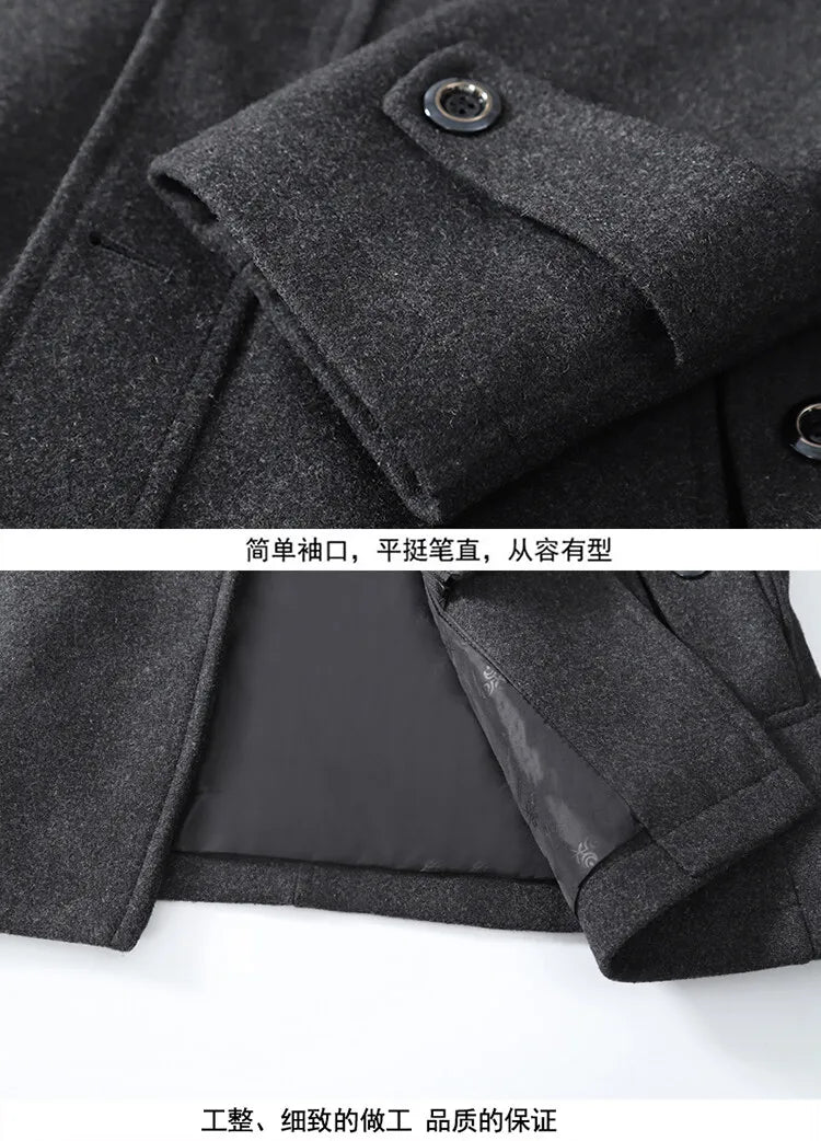 2025 High quality men's wool coat medium length double collar winter plus cotton thickened wool coat men's coat