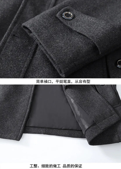 2025 High quality men's wool coat medium length double collar winter plus cotton thickened wool coat men's coat