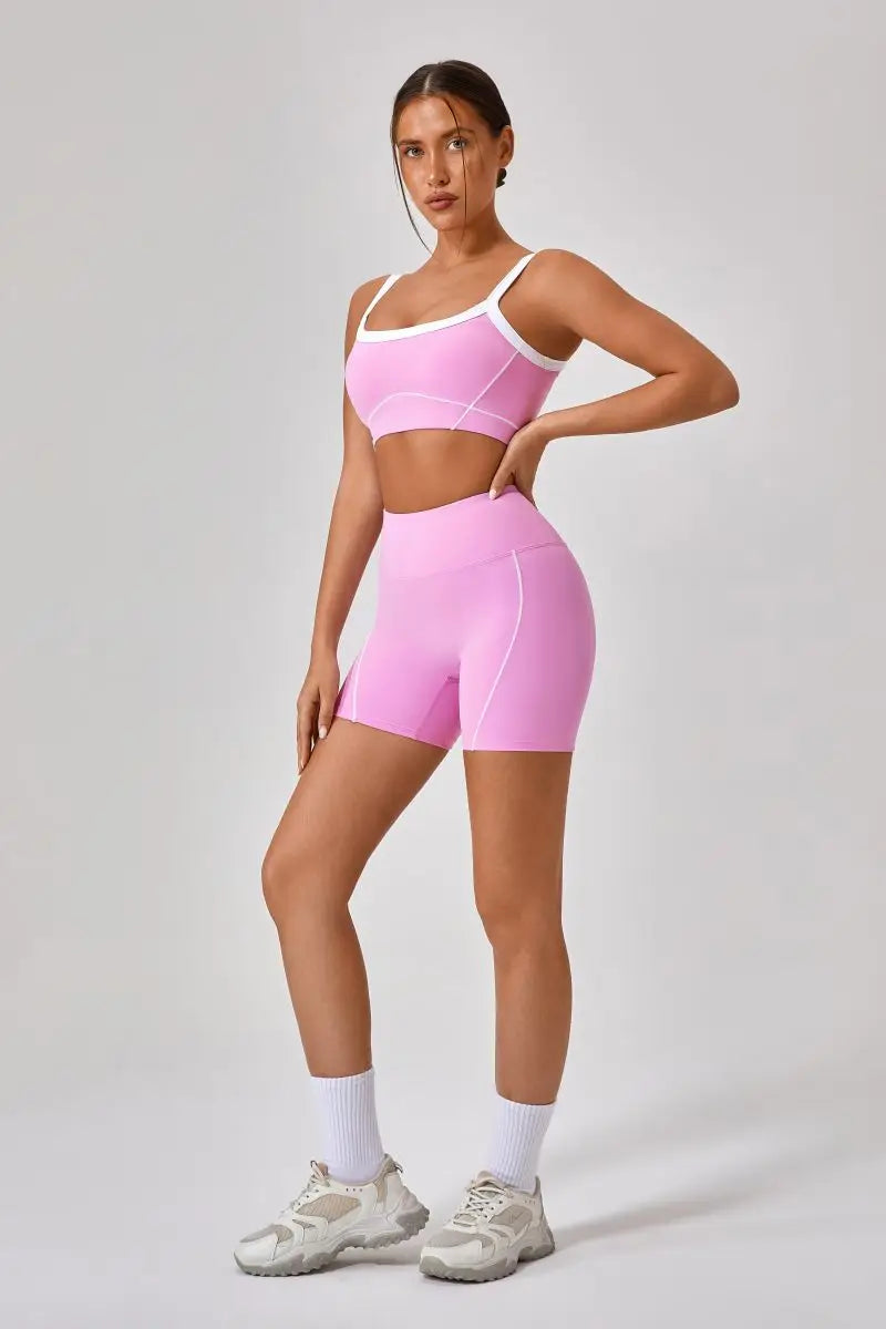 Conjunto deportivo de yoga de verano de 2 piezas con retazos y leggings de cintura alta con abertura para mujer, conjunto de entrenamiento de fitness, chándal deportivo para mujer