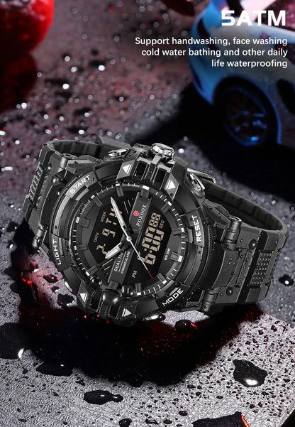 LIGE FOXBOX - Reloj electrónico deportivo informal de moda para hombre, con pantalla digital LED, resistente al agua hasta 50 m, alarma y fecha, con caja