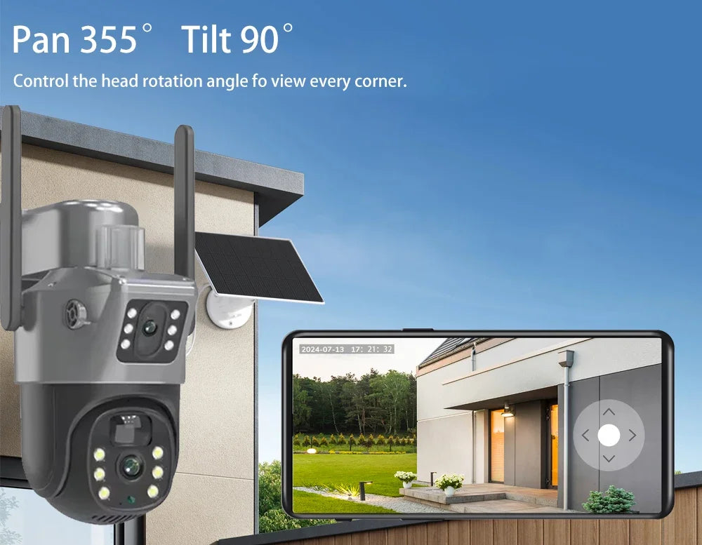 Cámara solar 4K de 8 MP con doble pantalla, Wi-Fi de doble banda 5G y 2.4 GHz, PTZ inalámbrica para exteriores, detección PIR, CCTV, EseeCloud