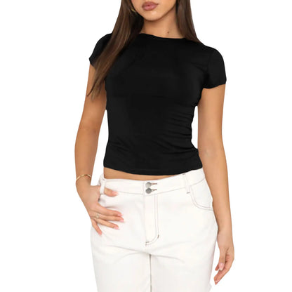 Camiseta rosa Y2K de primavera y otoño 2025 para mujer, tops casuales de manga larga, tops de cuello redondo, camisetas básicas, camisetas ajustadas.