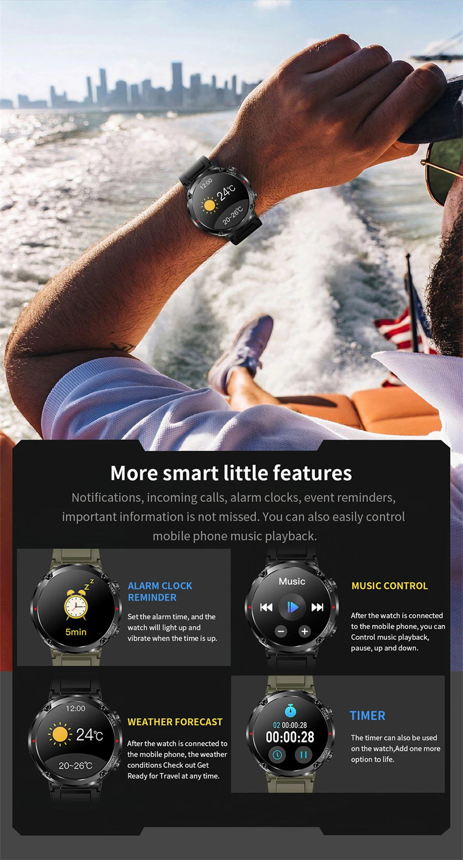 Reloj inteligente LIGE con batería grande de 600 mAh para hombre, reloj inteligente deportivo resistente al agua con llamadas Bluetooth y pantalla AMOLED.