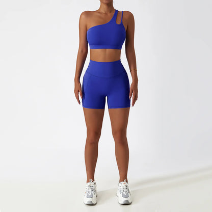 Ctenkevet - Conjunto deportivo de 2 piezas para mujer, sujetador sexy de un solo hombro, ropa deportiva femenina, conjunto de gimnasio para fitness, traje de yoga de secado rápido