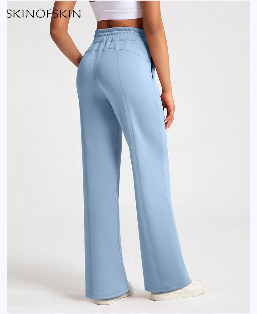 Pantalones de yoga de modal lavados con arena de alta calidad para mujer, mallas de capa de aire de cintura alta, pantalones deportivos rectos y holgados para correr y actividades de ocio.