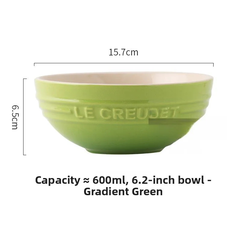 Cuenco de porcelana esmaltada de colores fríos Le Creuset, cuenco de arroz, cuenco para sopa con cara de arcoíris, cuenco francés con diseño de mono redondo para uso doméstico