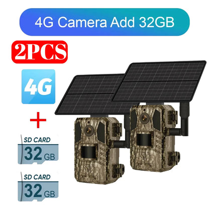 1/2 cámara de rastreo celular UCon 4G 2K con energía solar, activación por movimiento (0,2 s), visión nocturna.