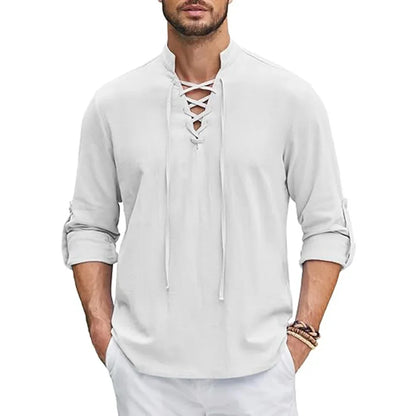 Camisa renacentista para hombre, estilo pirata medieval vikingo, de algodón y lino, manga larga, ideal para disfraz de Halloween.