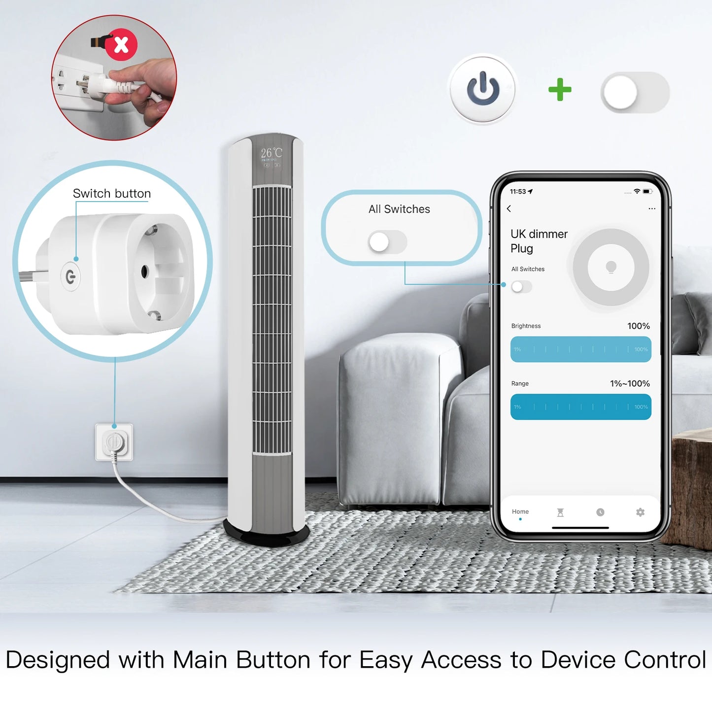 Enchufe inteligente MOES WiFi con ajuste de brillo y temporizador, compatible con la aplicación Tuya Smart Life y control por voz de Alexa y Google (UE/RU/EE. UU.).