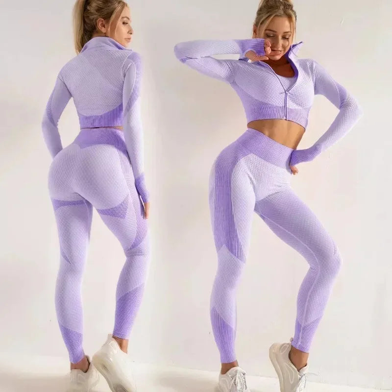 Conjunto de 3 piezas de yoga sin costuras, chaleco deportivo de fitness, pantalones de cintura alta que levantan la cadera, ropa de entrenamiento, conjunto de leggings de gimnasio para mujer