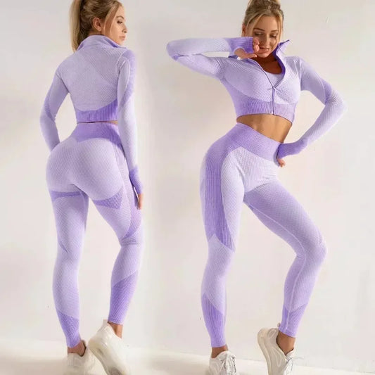 Conjunto de 3 piezas de yoga sin costuras, chaleco deportivo de fitness, pantalones de cintura alta que levantan la cadera, ropa de entrenamiento, conjunto de leggings de gimnasio para mujer