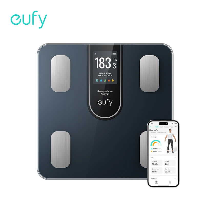 Báscula digital inteligente eufy C20 para baño, con pantalla TFT más grande y visualización todo en uno para uso sin conexión.