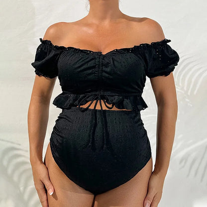 Conjunto de bikini de maternidad de cintura alta, traje de baño de dos piezas para mujeres embarazadas, traje de baño negro, traje de baño de playa de verano