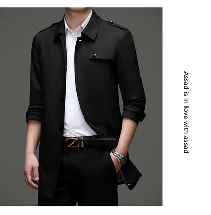 Abrigo tipo gabardina Maxbarley para hombre, estilo coreano, ligero, de lujo, de un solo botón, chaqueta larga cortavientos, colección primavera-otoño 2025, marca, con solapa.