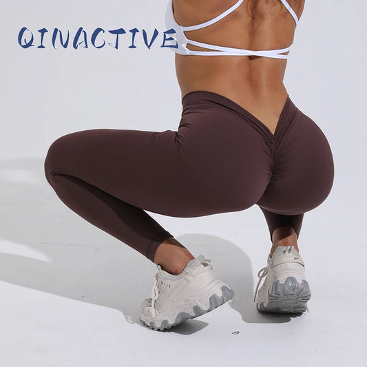 Mallas deportivas QINACTIVE con espalda en V, pantalones de yoga para mujer, mallas de gimnasio de cintura alta, mallas push-up.