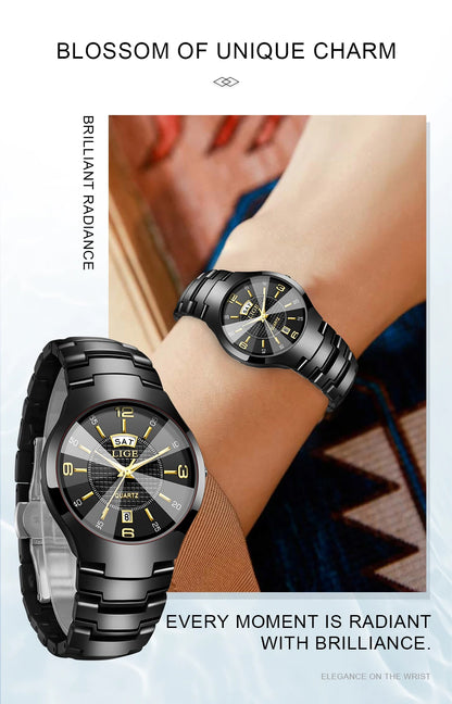 Reloj de cuarzo de cerámica de moda LIGE para mujer, reloj deportivo informal con fecha semanal, reloj creativo de acero resistente al agua para mujer