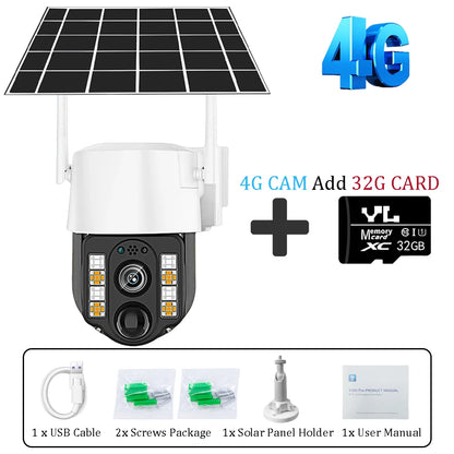 Cámara exterior 2K HD 5MP con batería integrada, alimentación solar, tarjeta SIM 4G, monitor de red, seguimiento automático, audio IP, cámara de videovigilancia PTZ V380