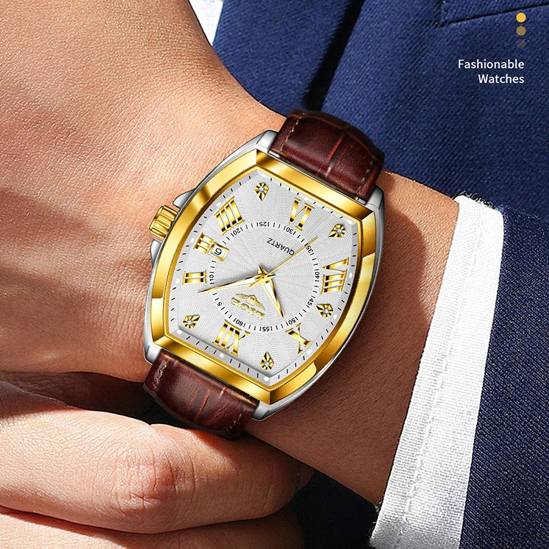 LIGE - Nuevos relojes militares para hombre, marca original de lujo, de cuero, de cuarzo, cronógrafo cuadrado resistente al agua