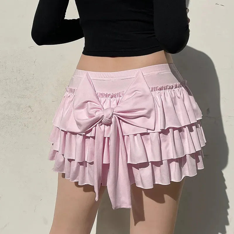 Faldas minifaldas informales con lazo, sexys, ajustadas, de cintura baja, estilo Y2K, para verano, a la moda, combinables, en rosa.