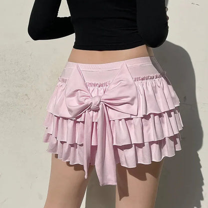 Faldas minifaldas informales con lazo, sexys, ajustadas, de cintura baja, estilo Y2K, para verano, a la moda, combinables, en rosa.