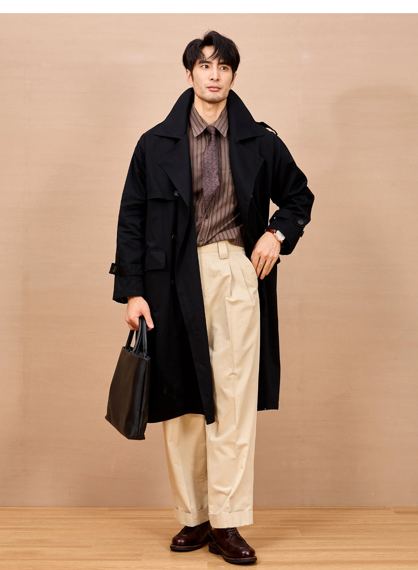 Gabardina larga negra y caqui de Mauroicardi para hombre, primavera/otoño, con hombreras, doble botonadura, estilo británico elegante, moda 2025