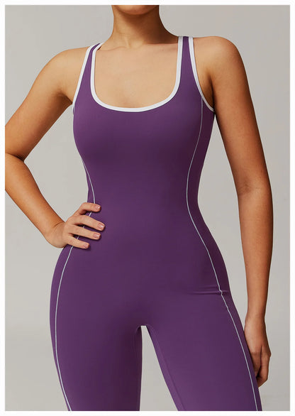 Conjunto de ropa deportiva de yoga con espalda cruzada para mujer, monos de una pieza con bloques de color, monos deportivos sin mangas, conjunto de gimnasio