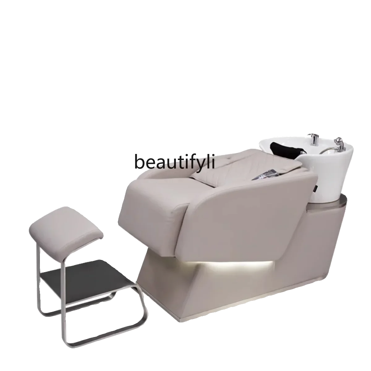 Cama de champú con masaje automático para barbería, lavabo de cerámica con descarga.