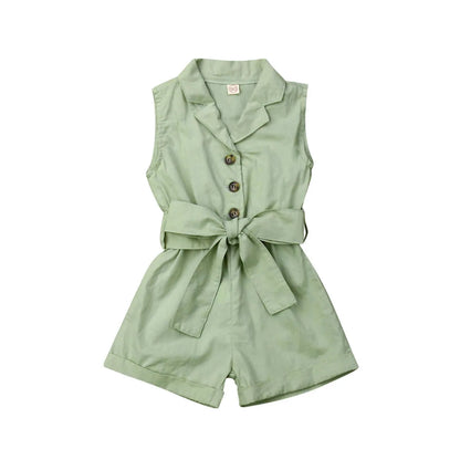 Ropa de moda para niñas pequeñas, monos sin mangas con lazo en la cintura, trajes de verano, mono de verano, ropa para niños