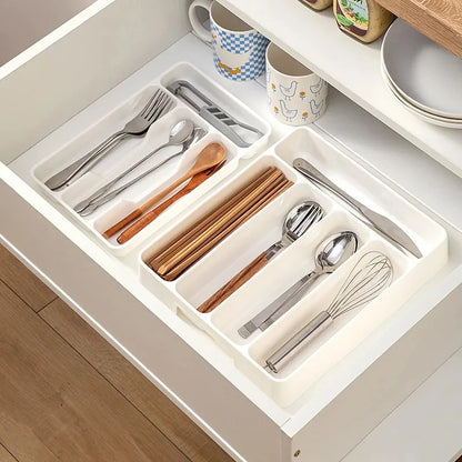 Gabinetes de cocina de 4/5 rejillas, caja de almacenamiento para palillos y vajilla, organizador divisor para cuchillos, tenedores y cucharas, cajón de almacenamiento para cuchillos y tenedores.