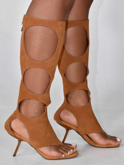 Botas de lujo para mujer (2025) | Tacón de aguja recortado con crin de caballo auténtica y cremallera trasera | Zapatos de vestir para fiestas de noche y club