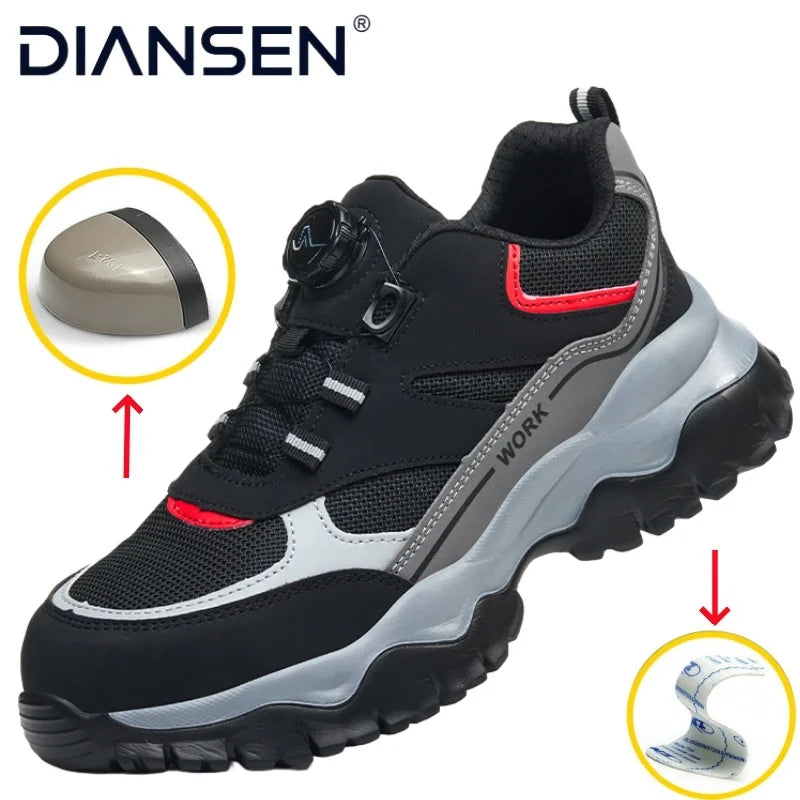 Zapatillas ligeras y transpirables con punta de acero para hombre, calzado de seguridad con protección antigolpes y antiperforación, con botones giratorios.