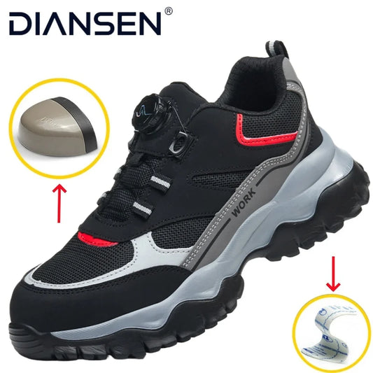 Zapatillas ligeras y transpirables con punta de acero para hombre, calzado de seguridad con protección antigolpes y antiperforación, con botones giratorios.
