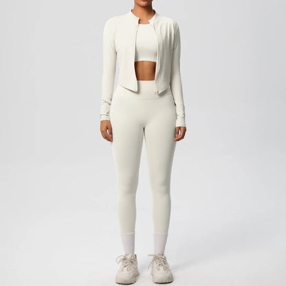 Conjunto de leggings de yoga, top deportivo con cremallera y manga larga, transpirable, para correr al aire libre, pantalones de yoga ajustados e informales, ropa de fitness