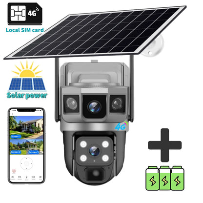 Cámara solar exterior V380Pro de 12 MP con IP 4G/WiFi, visión nocturna HD, seguimiento PTZ, detección de movimiento PIR y seguridad para el hogar (CCTV inteligente).