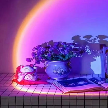 Lámpara de proyección LED de atardecer con arcoíris, luz nocturna de ambiente, luz de relleno para fotografía, artefacto creativo para decoración de habitación, regalo